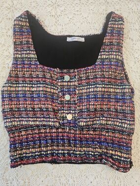 ZARA Multicolor Tweed Crop Top with Button Front
